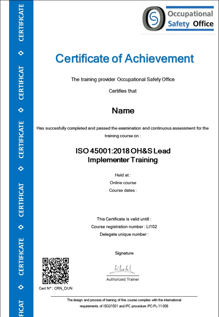 Formation certifiante ISO 45001 Lead Implementer