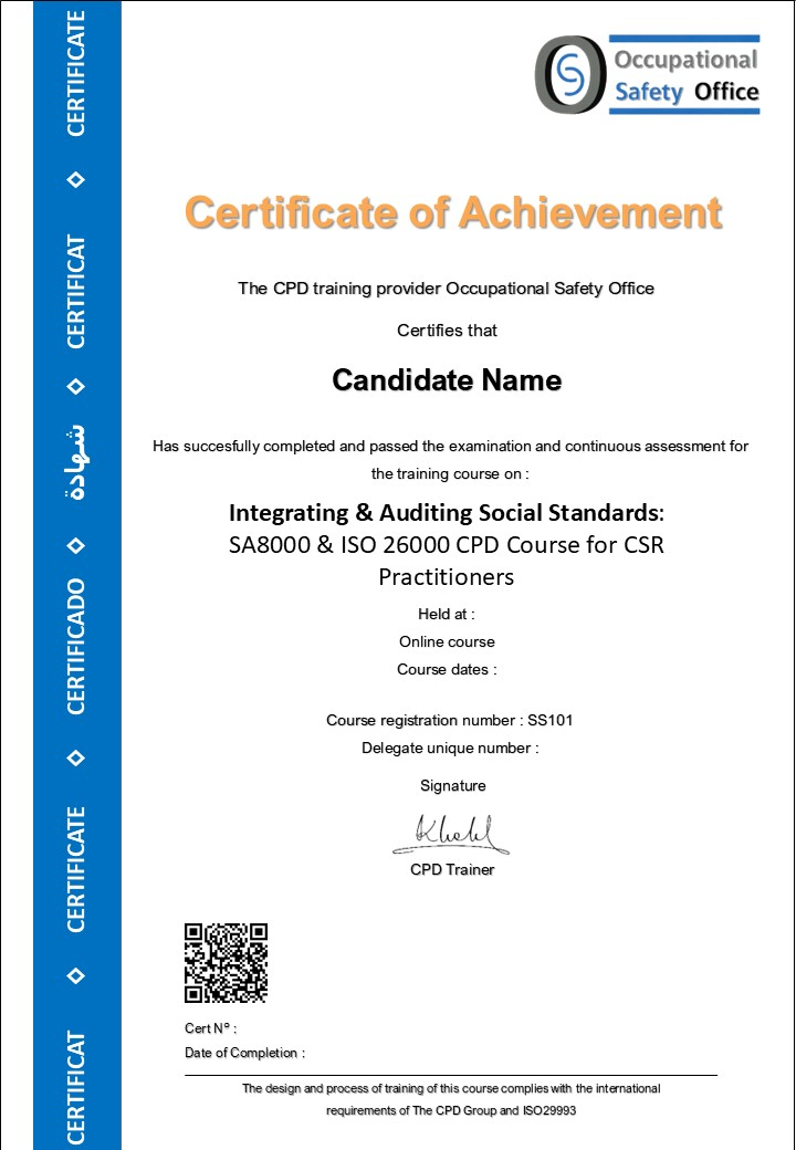 Integrating &amp; Auditing Social Standards: SA8000 &amp; ISO 26000 CPD Course for CSR Practitioners