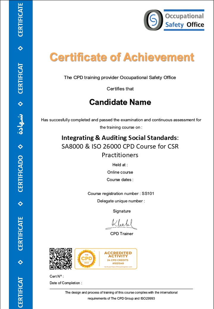 Integrating & Auditing Social Standards: SA8000 & ISO 26000 CPD Course for CSR Practitioners